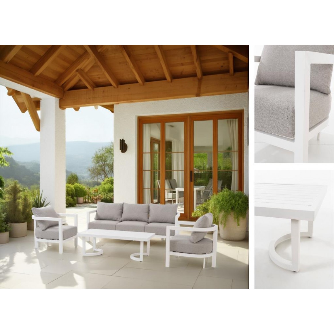 Set 4 Exterior Sofás e uma Mesa de Centro em Aluminio e Tecido Set 4 Exterior Sofás e uma Mesa de Centro em Aluminio e Tecido