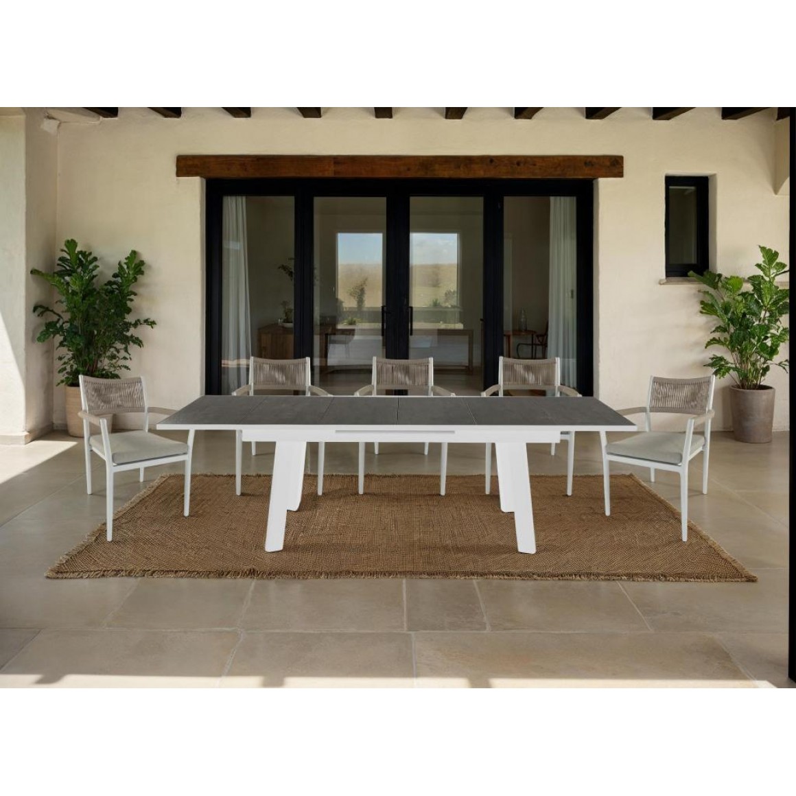 Mesa Extensível para Exterior, Tampo em Aluminio e Cerâmica com Efeito de Madeira Mesa Extensível para Exterior, Tampo em Aluminio e Cerâmica com Efeito de Madeira