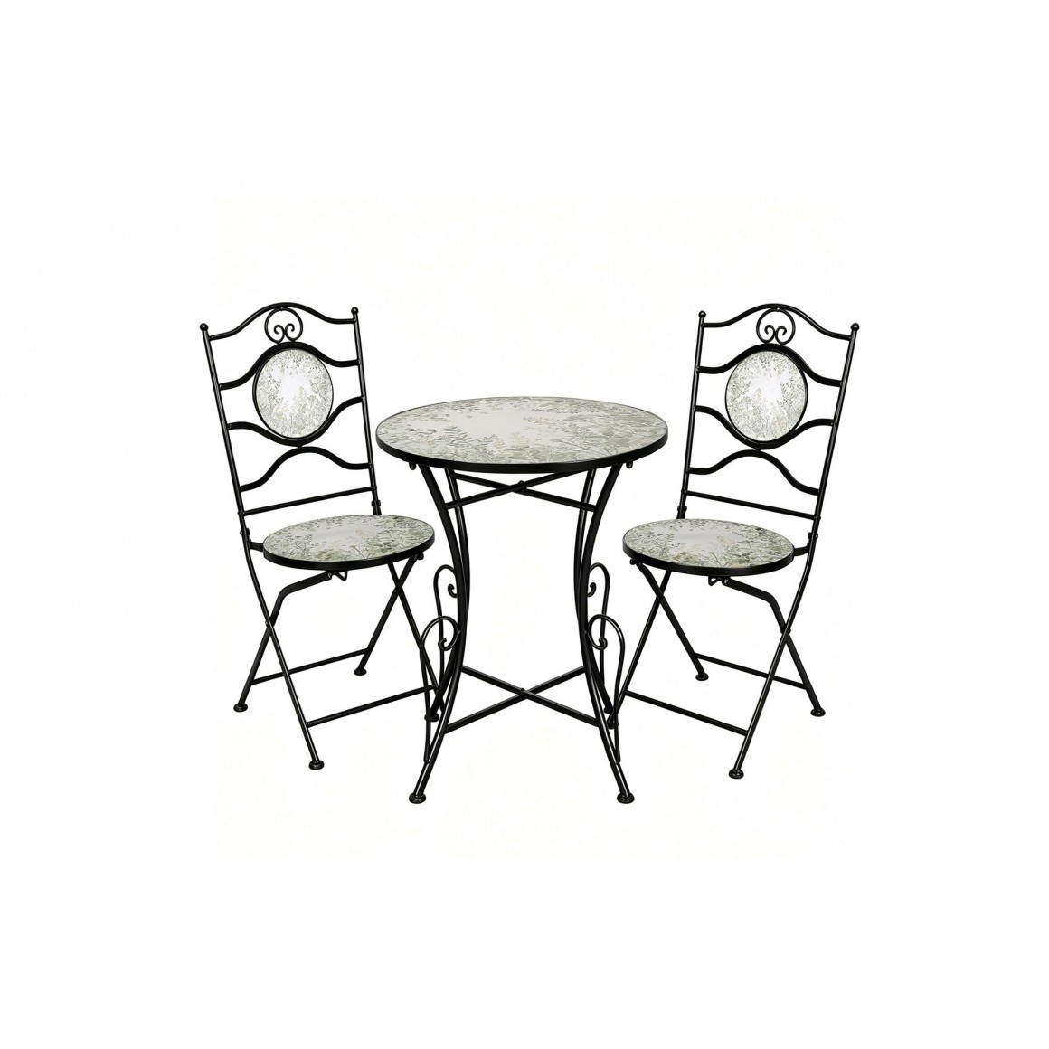 Conjunto de Mesa de 3 peças em ferro e pedra botánico preto Conjunto de Mesa de 3 peças em ferro e pedra botánico preto