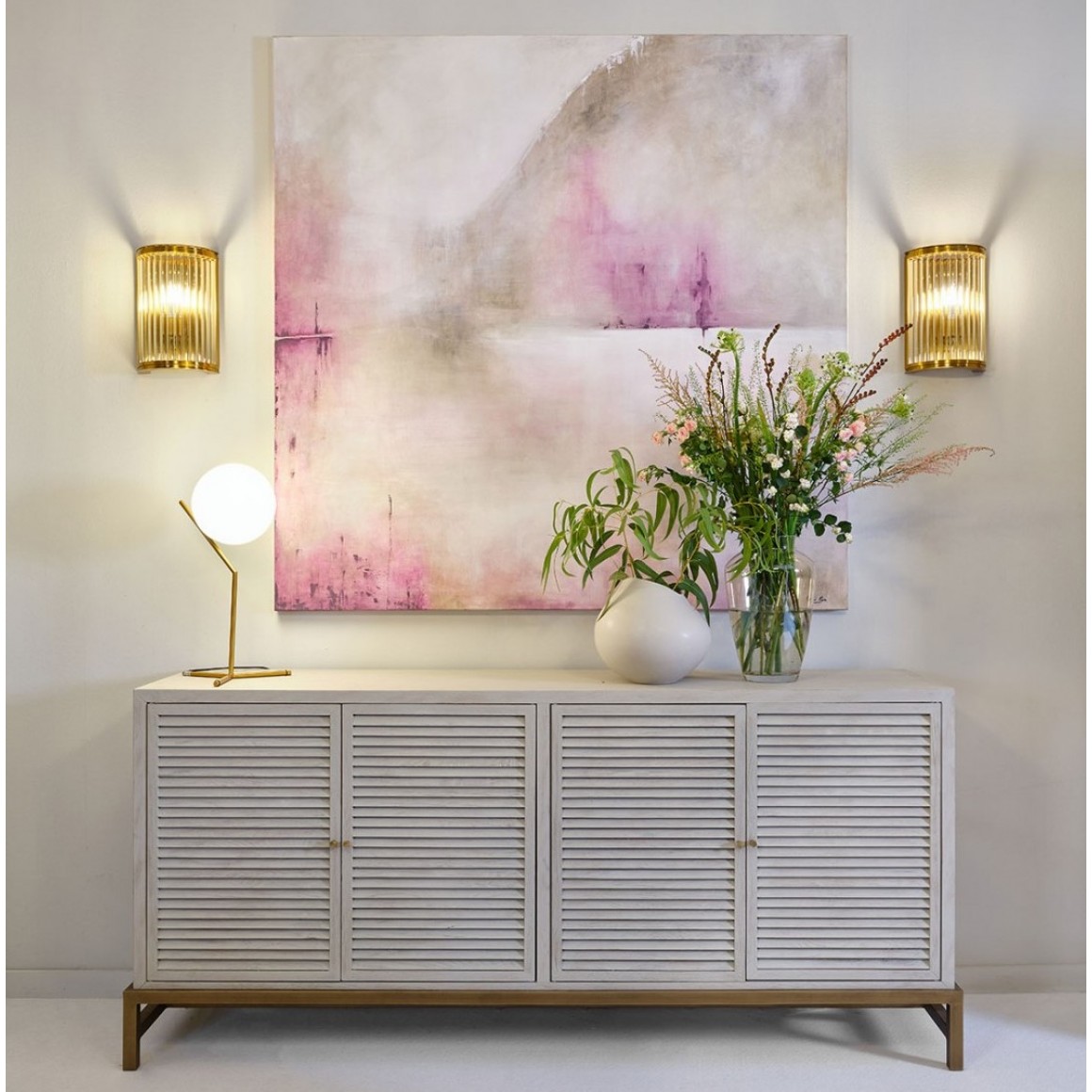 Aparador de veneziana de carvalho branco cinza