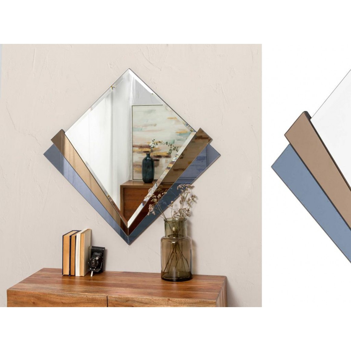 Espelho com Moldura Marrom e Azul