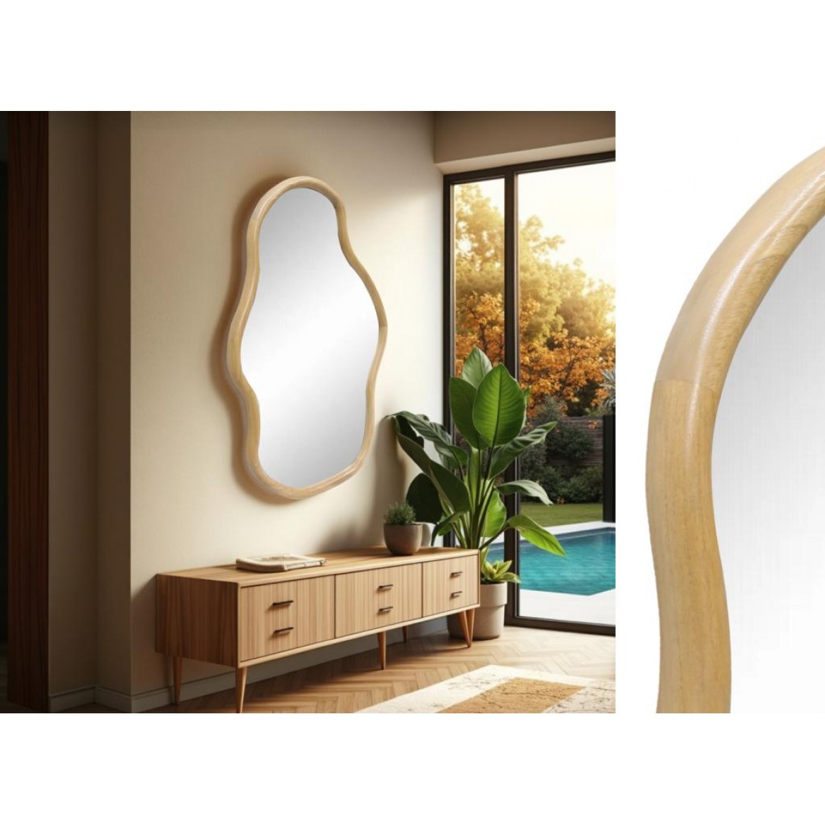 Espelho de Madeira de Carvalho de Formato Irregular