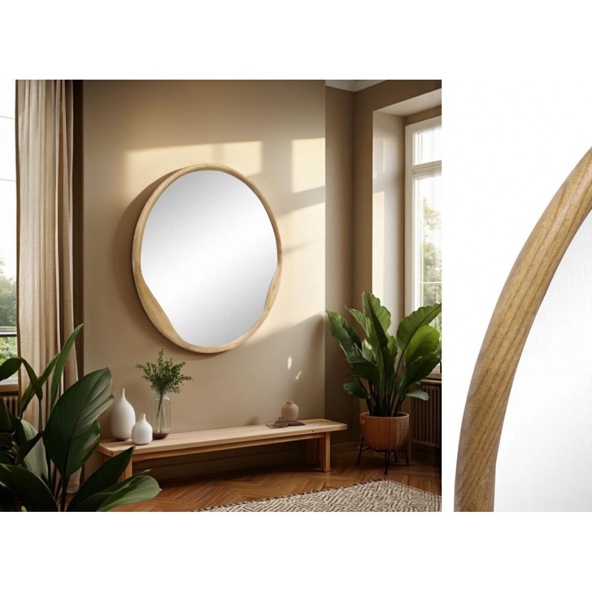 Espelho Circular em Madeira de Carvalho