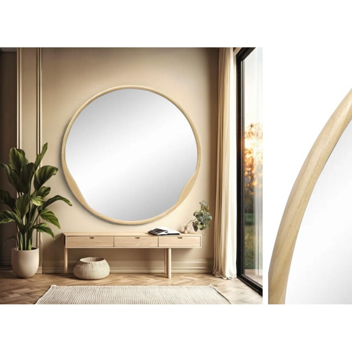 Espelho Circular em Madeira de Carvalho