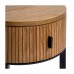 Mesa de cabeceira redonda com efeito de ripas em carvalho natural e metal preto